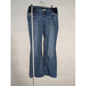 Jessica Simpson Maternity Jeans Medium Blue Flare Leg Denim Stretch Side Panels